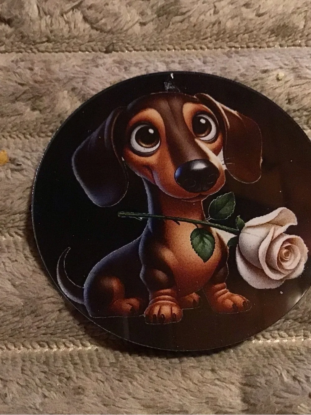 Dachshund Dog Coaster Set - Brown Dachshund with White Rose